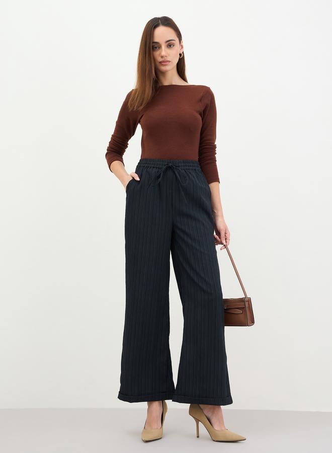 Styli Women Black Pinstripe Wide Leg Trousers - Image 4